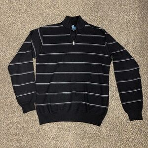 The North Pole Men's Black and Gray Striped Zip-Up X-Large Sweater